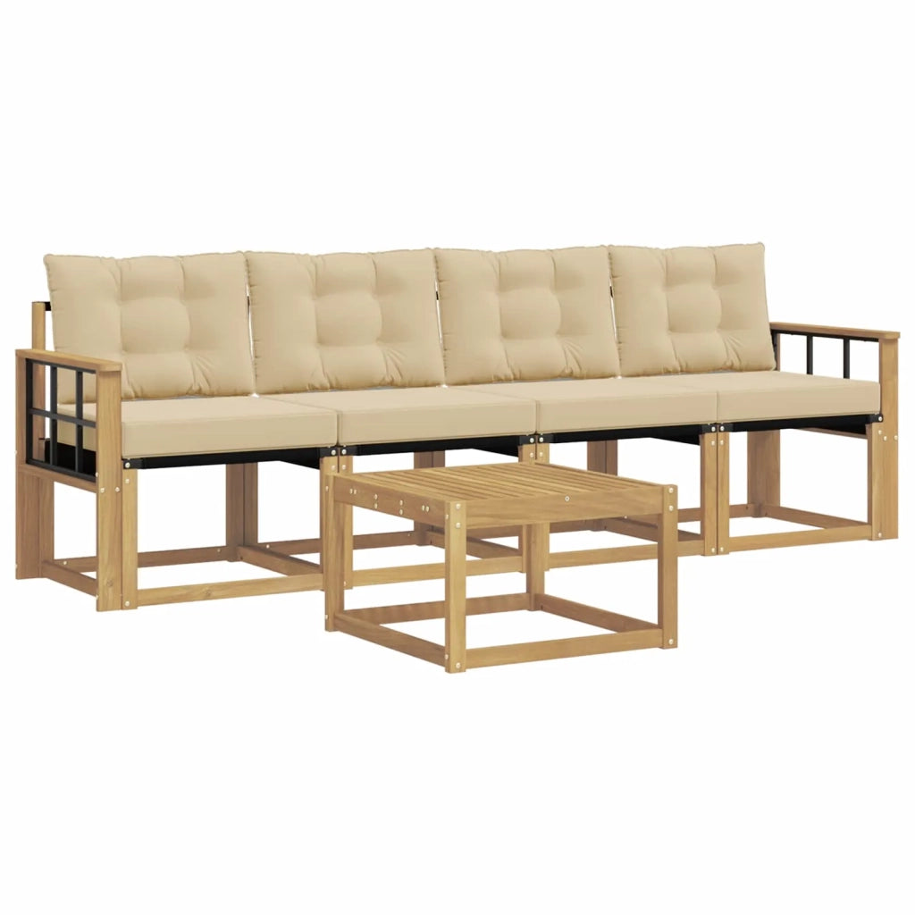 Set di divani da esterno con cuscino 5 pcs Bianco e Beige