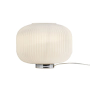 Lampada da Tavolo Rigadin in Cromo e Vetro Bianco Satinato 30cm, Attacco E27, IP20, Design Geometrico Plissé Moderno - Rossini Group
