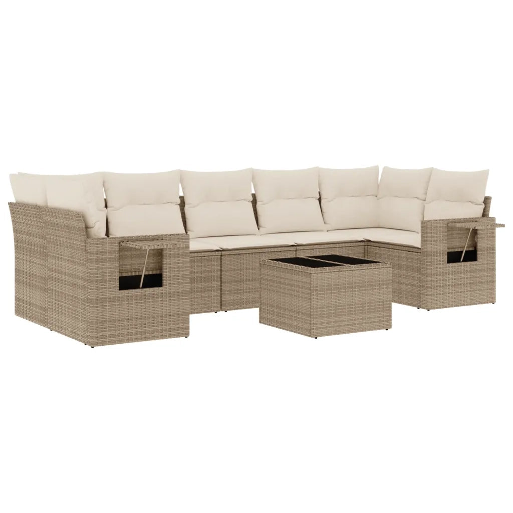 Set Divano da Giardino 8 pz con Cuscini Beige in Polyrattan