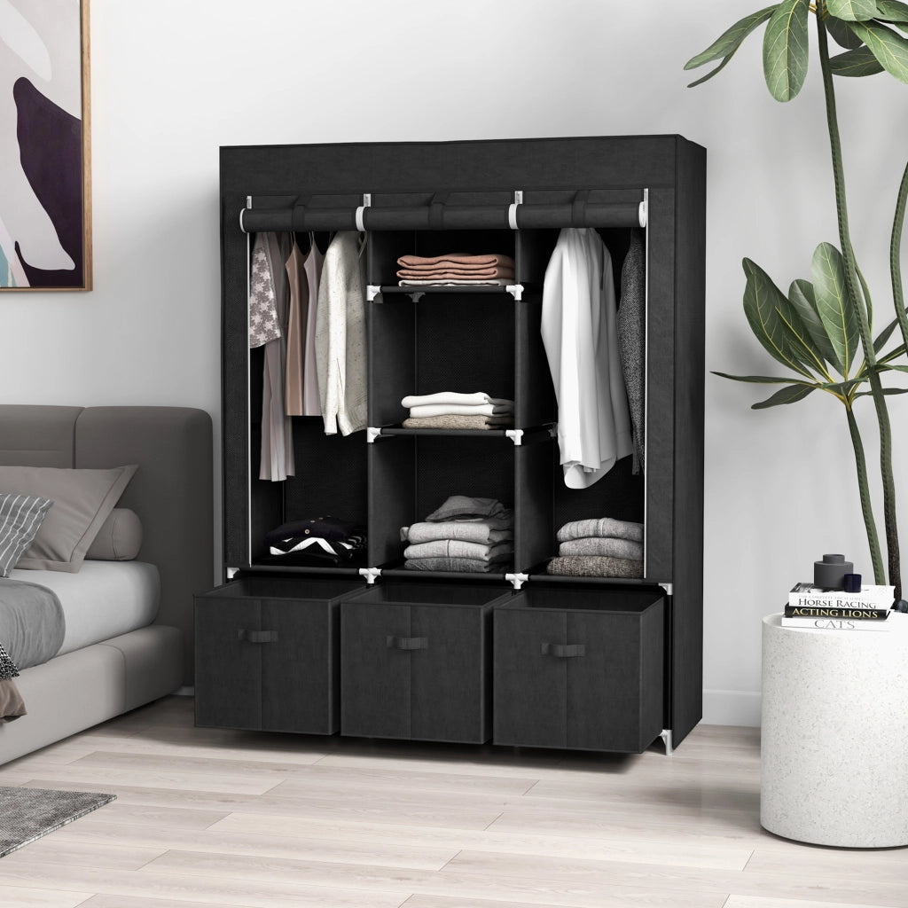 Armadio in tessuto con cassetti ¨C Zephmum ¨C Nero 125x43x162.5 cm