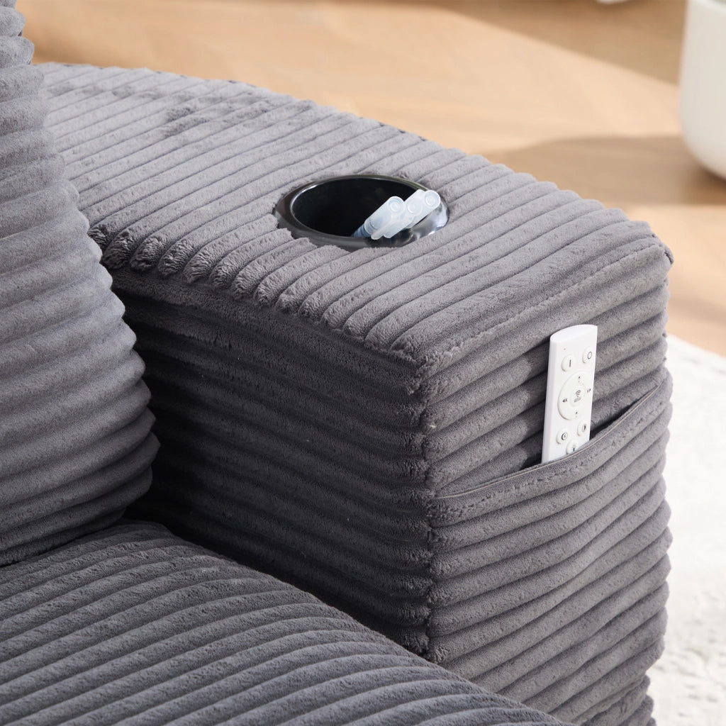 Poltrona letto 2 in 1 con funzione relax e portabicchieri in tessuto a coste grigio scuro