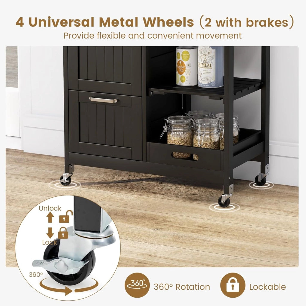 Carrello di Servizio con 4 Ripiani, Scaffale da Cucina con Rotelle, Mobiletto Cucina Salvaspazio con 3 Grandi Cassetti, 67x37x83,5 cm, 2 Colori (nero)