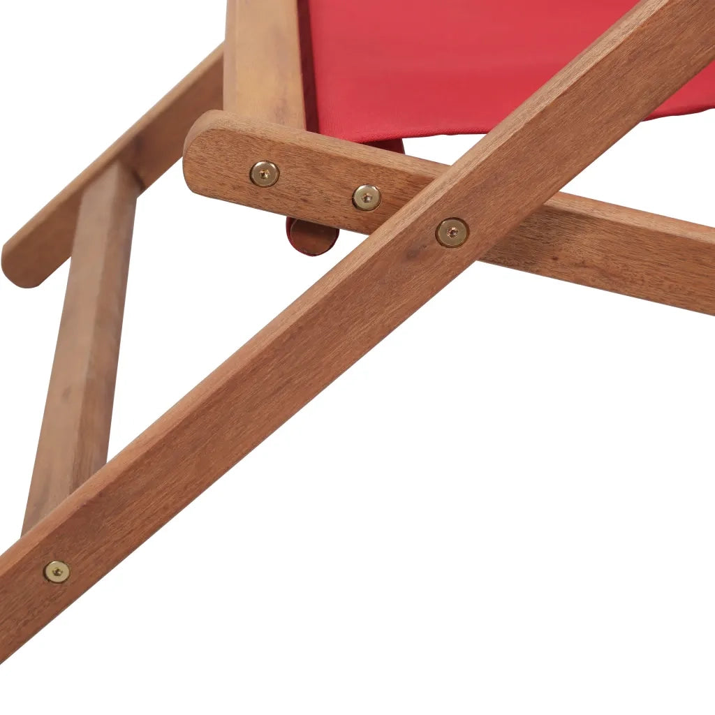 Sdraio da Spiaggia Pieghevole in Tessuto e Telaio Legno Rosso cod mxl 24837