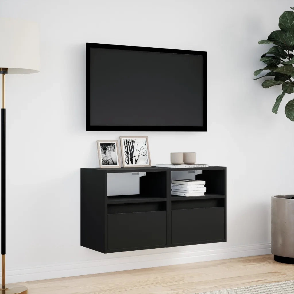 Mobili TV a Parete con Luci LED 2pz Neri 41x31x45 cm 852316