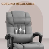 Poltrona Massaggiante e Reclinabile con Poggiapiedi, in Finta Pelle e Acciaio, 66x75x112-122 cm, Grigio