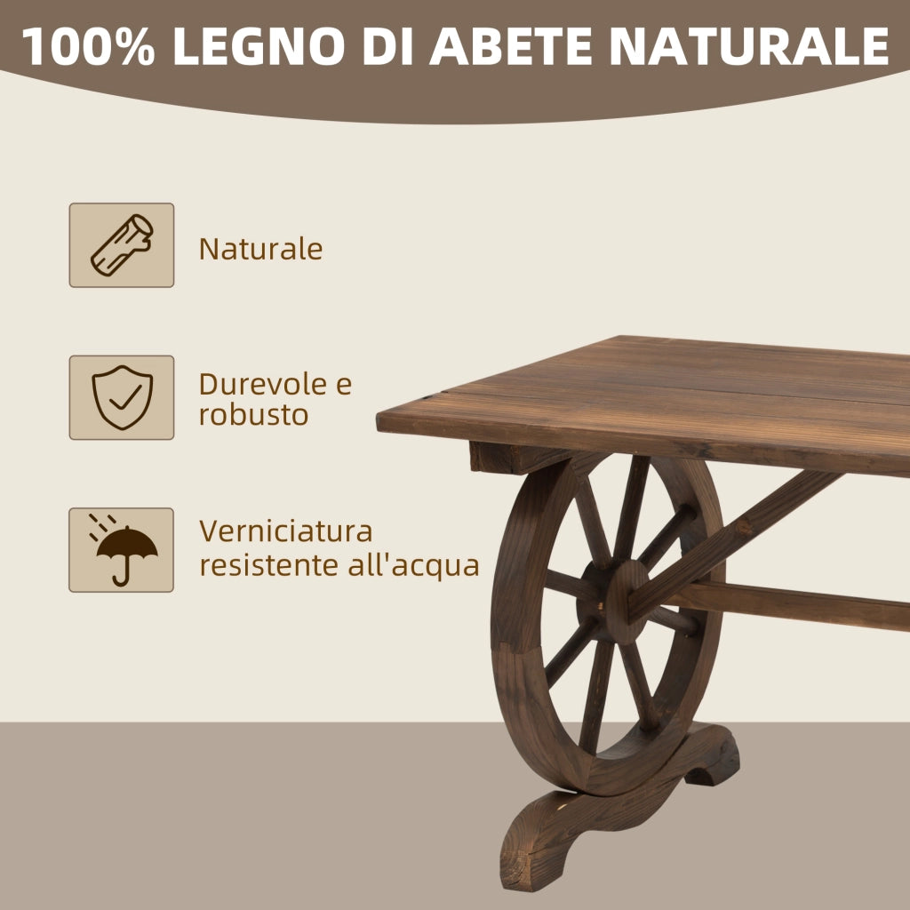 Tavolo da Giardino ¨C zephmum ¨C Legno di Abete, Gambe a Ruota, 110x60x65 cm
