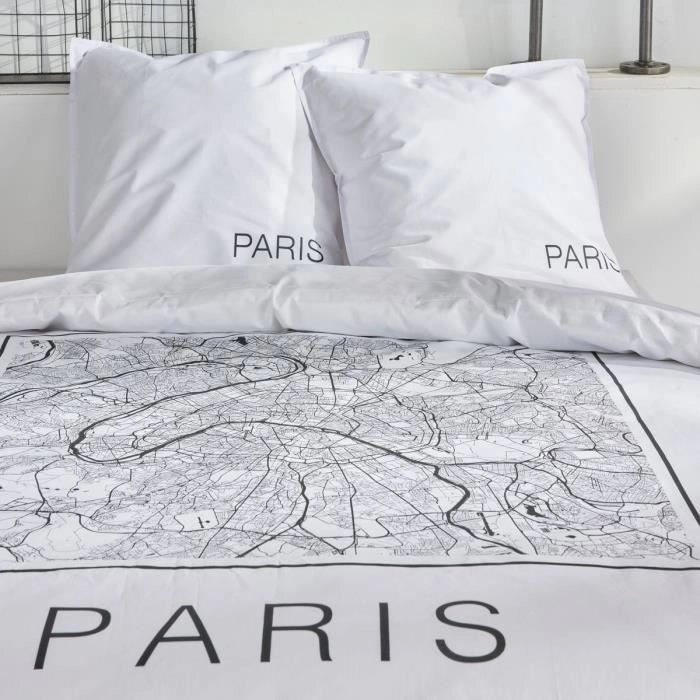 Completo letto - TODAY - JAVA - 2 persone - 240x220 cm - Cotone - Stampa Parigi - Bianco