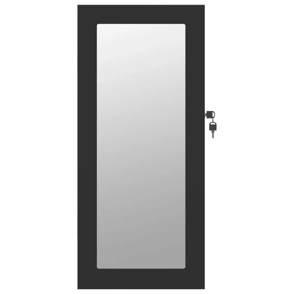 Armadio Portagioie con Specchio a Muro Nero 30x8,5x67 cm 353209