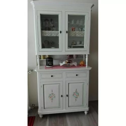 Cristalliera 2 porte classica legno bianco decorato 104x43x208