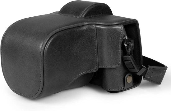 Cameratas in pelle per fotocamere compatte - stile e protettive - 1 pezzo - nero - pelle