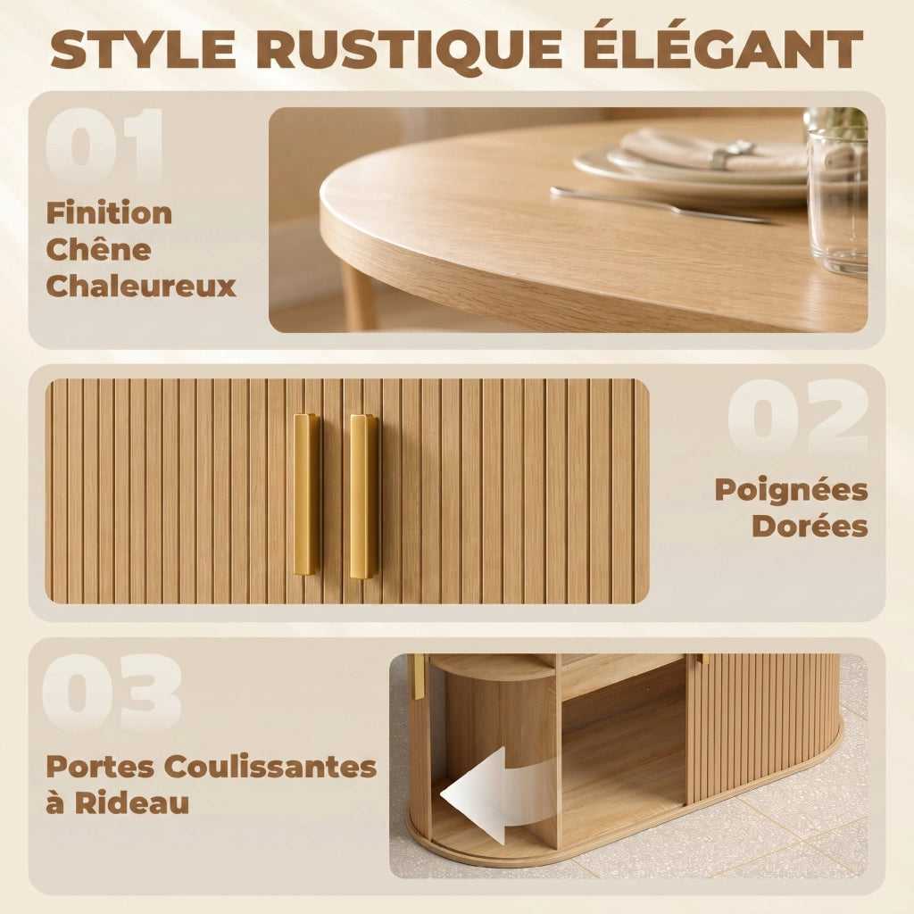 Table à Manger Ovale pour 6 Personnes Moderne 180x80x75cm Chêne