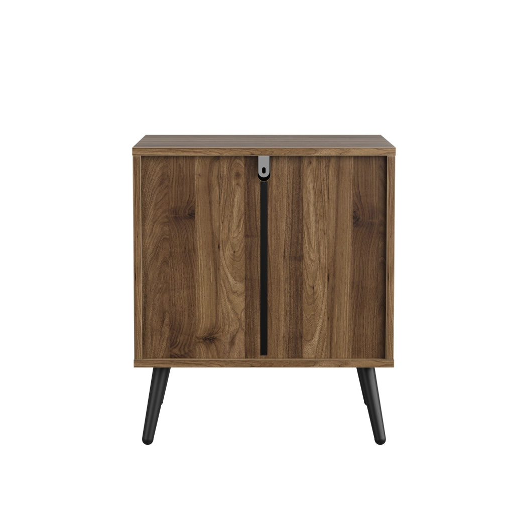 Comodino moderno con 2 cassetti, struttura in MDF e design incassato, colore Noce, 45 x 40 x 53 cm