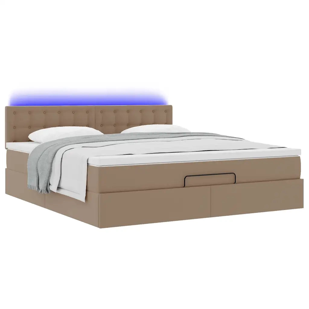 Pouf Letto con Materassi e LED Cappuccino 160x200cm Similpelle 3312166