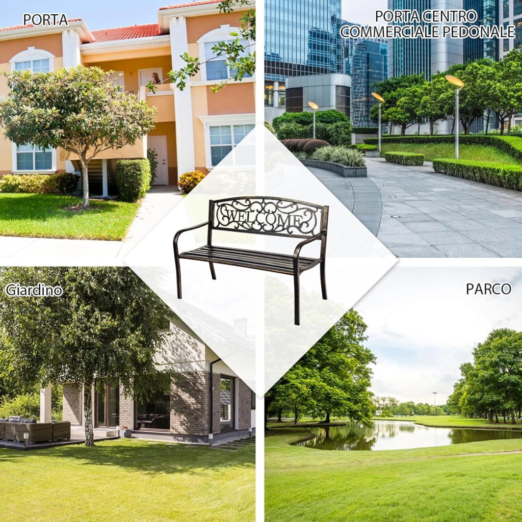 Panchina da Esterno, Panca di Metallo con Schienale Bello, Sedile Ampio e Braccioli Ergonomici, Panchina da Giardino, Balcone e Cortile, Portata 320 kg, 127 x 63,5 x 89 cm (Bronzo)