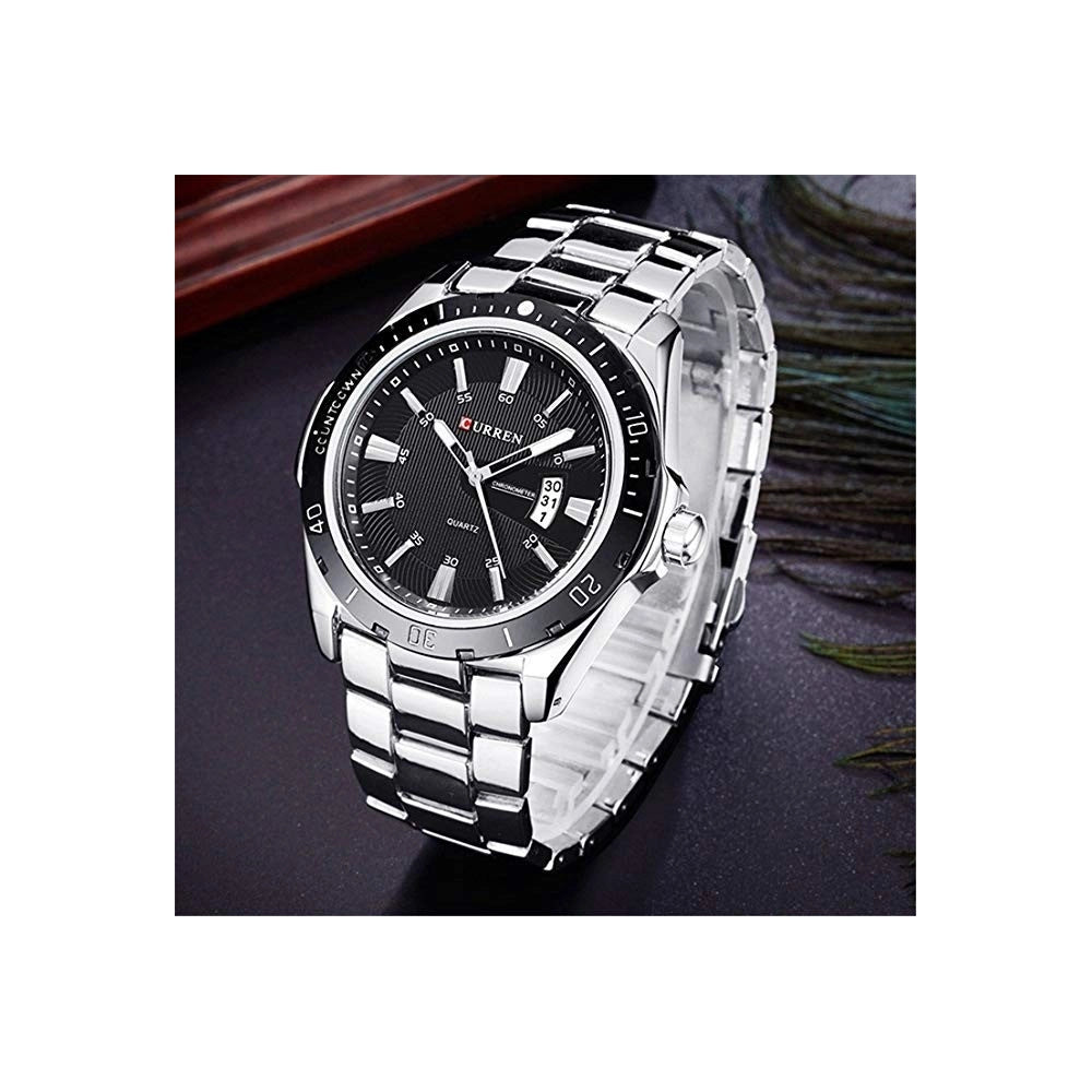 Trade Shop - Orologio Da Polso Uomo Design Business Curren 8110g Analogico Quadrante Nero -