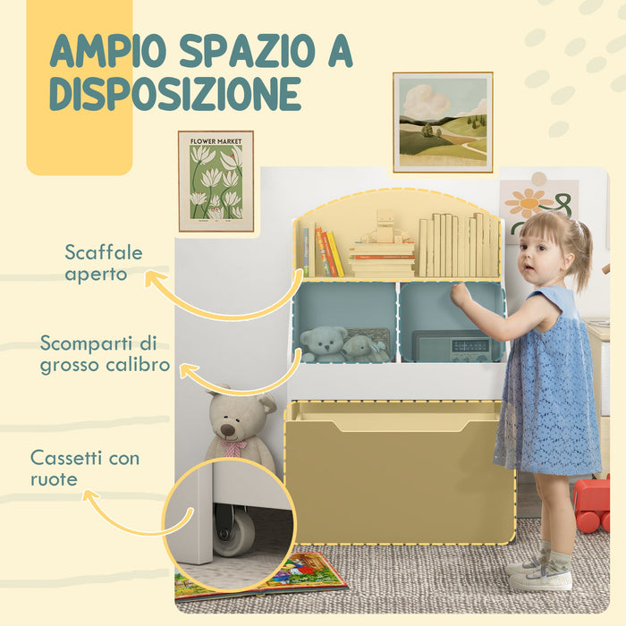 Libreria per Bambini 2 Livelli con Cassetto 62x40x88 cm Bianco