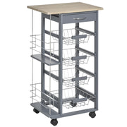 Carrello da Cucina in Grigio Scuro con 1 Cassetto e 4 Cestelli Metallici