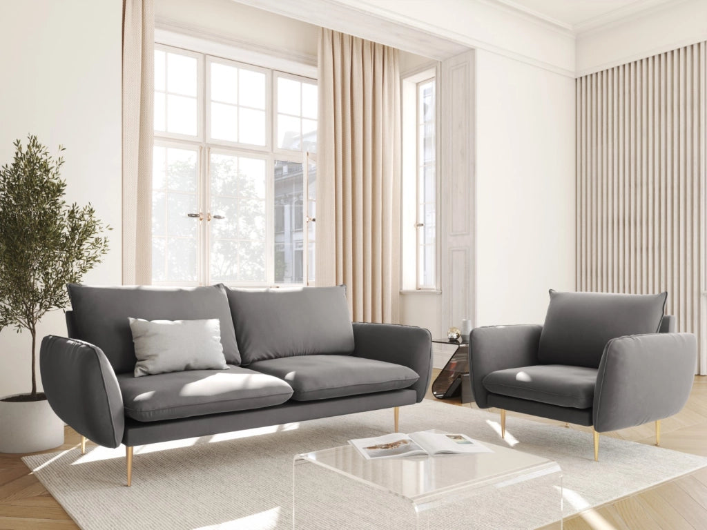 Cosmopolitan Design - Divano "Vienna" 2 posti in velluto grigio chiaro 