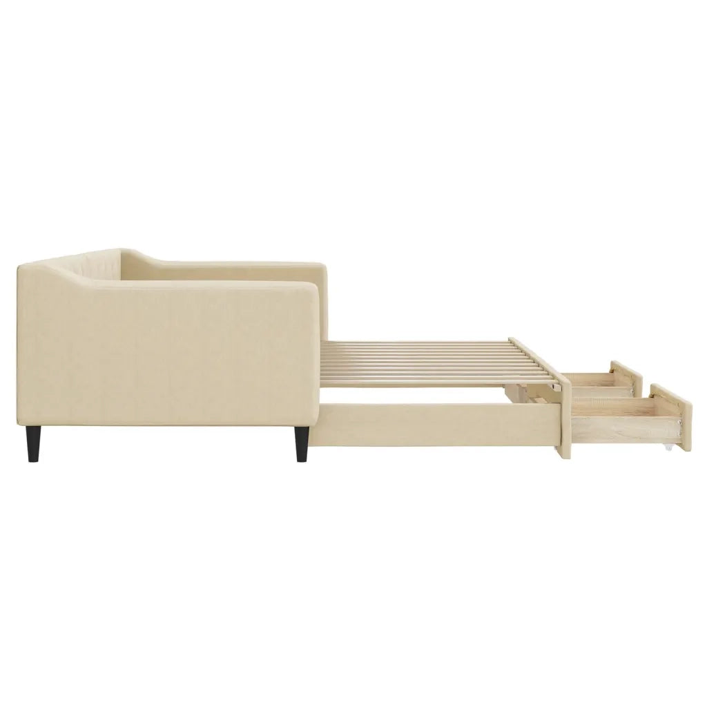 Divano letto | Sof¨¤ letto | Letto singolo Estraibile con Cassetti Crema 90x200 cm in Tessuto
