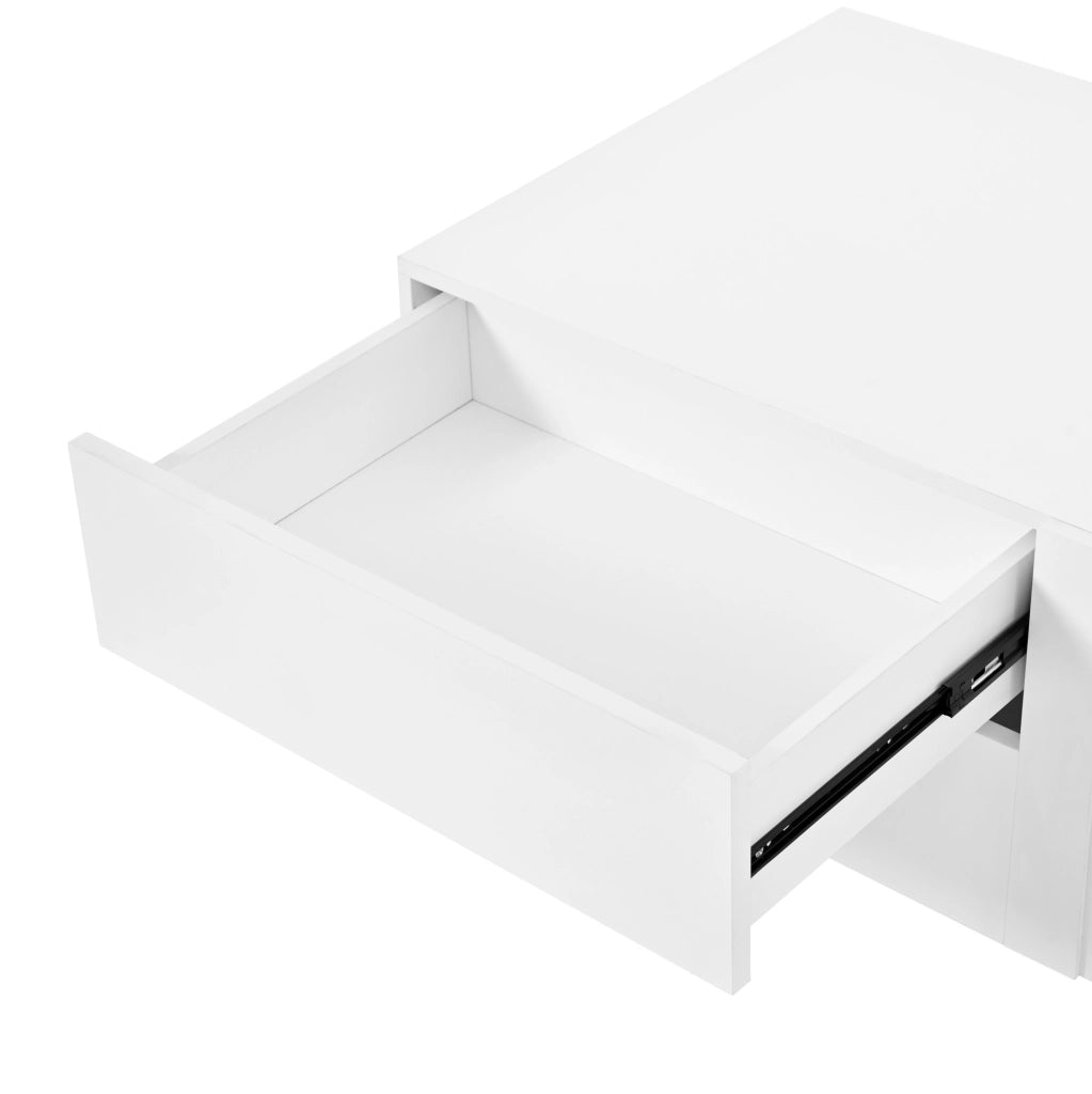 Tavolino da caffè 100x50x39.5 cm con 2 cassetti e 2 porte; contenitore chiuso; MDF e pannello truciolare; bianco