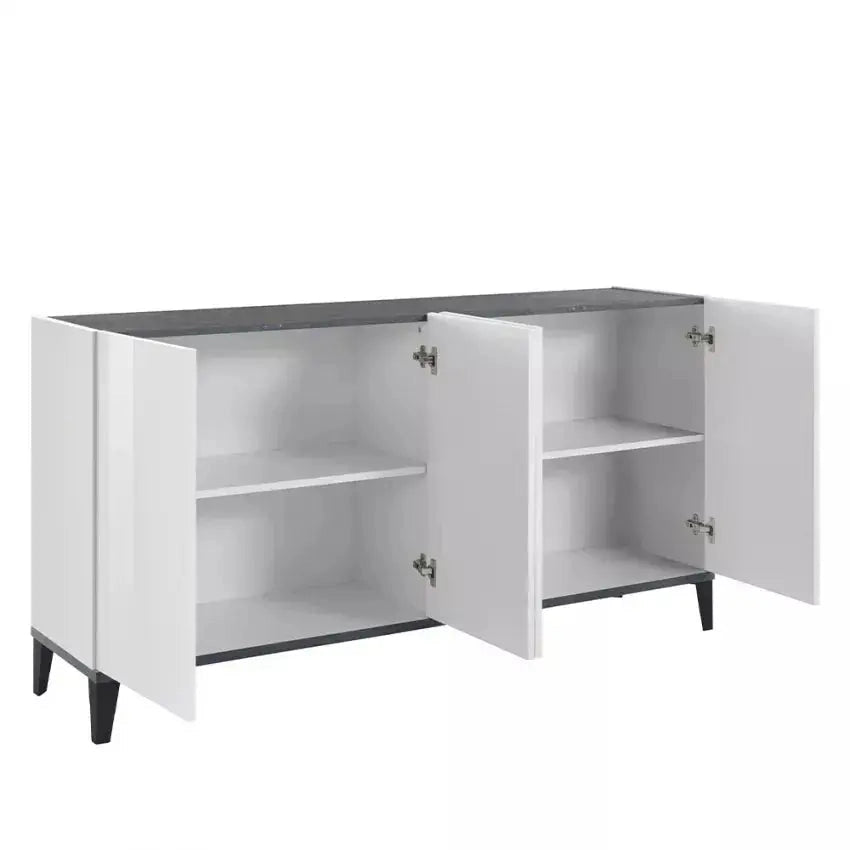 Credenza Sunrise - Sideboard con 4 Ante in Bianco Lucido - Dimensioni 160 x 40 x 82 cm
