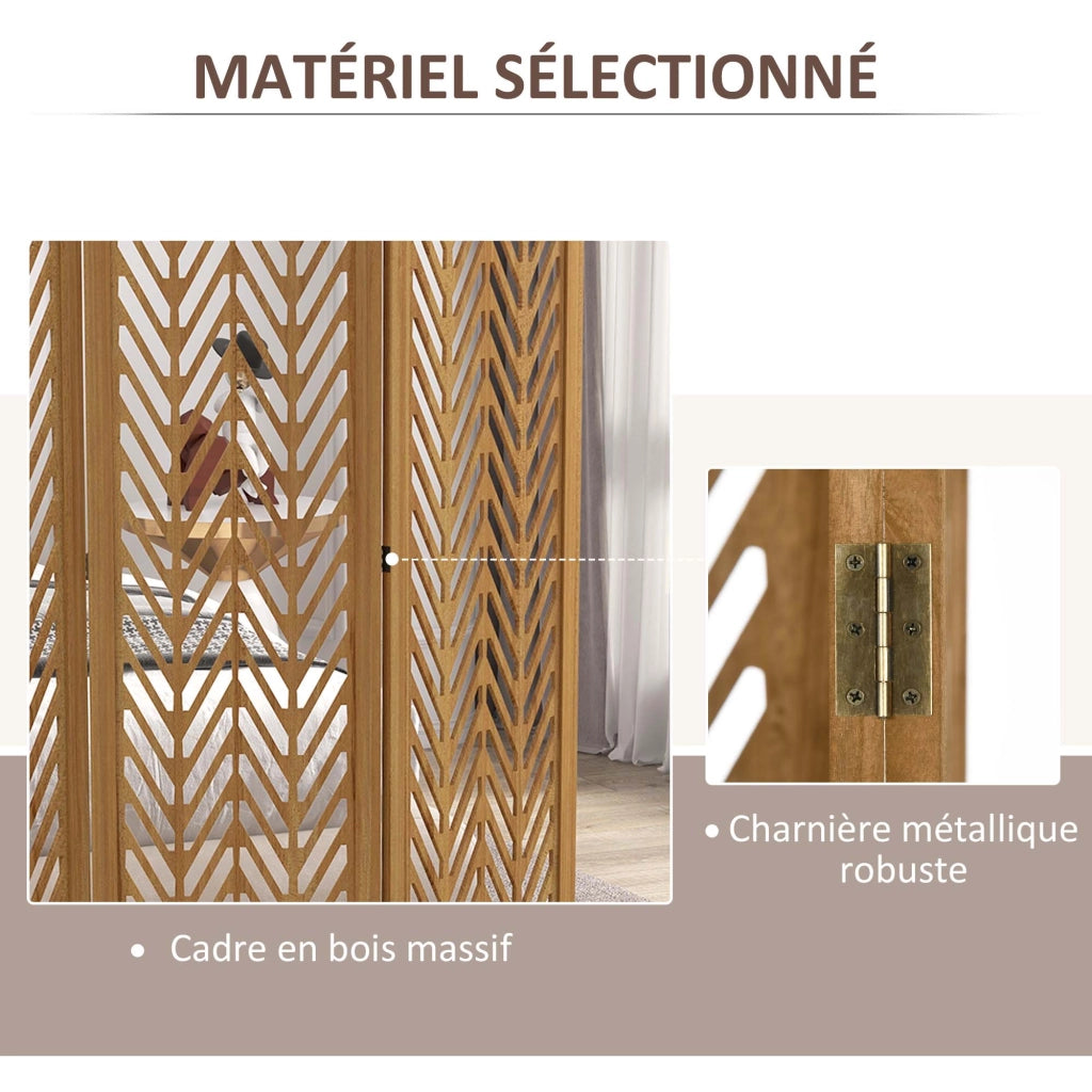 Paravento separatore legno naturale 4 pannelli ¨C Xylo ¨C 160x170 cm