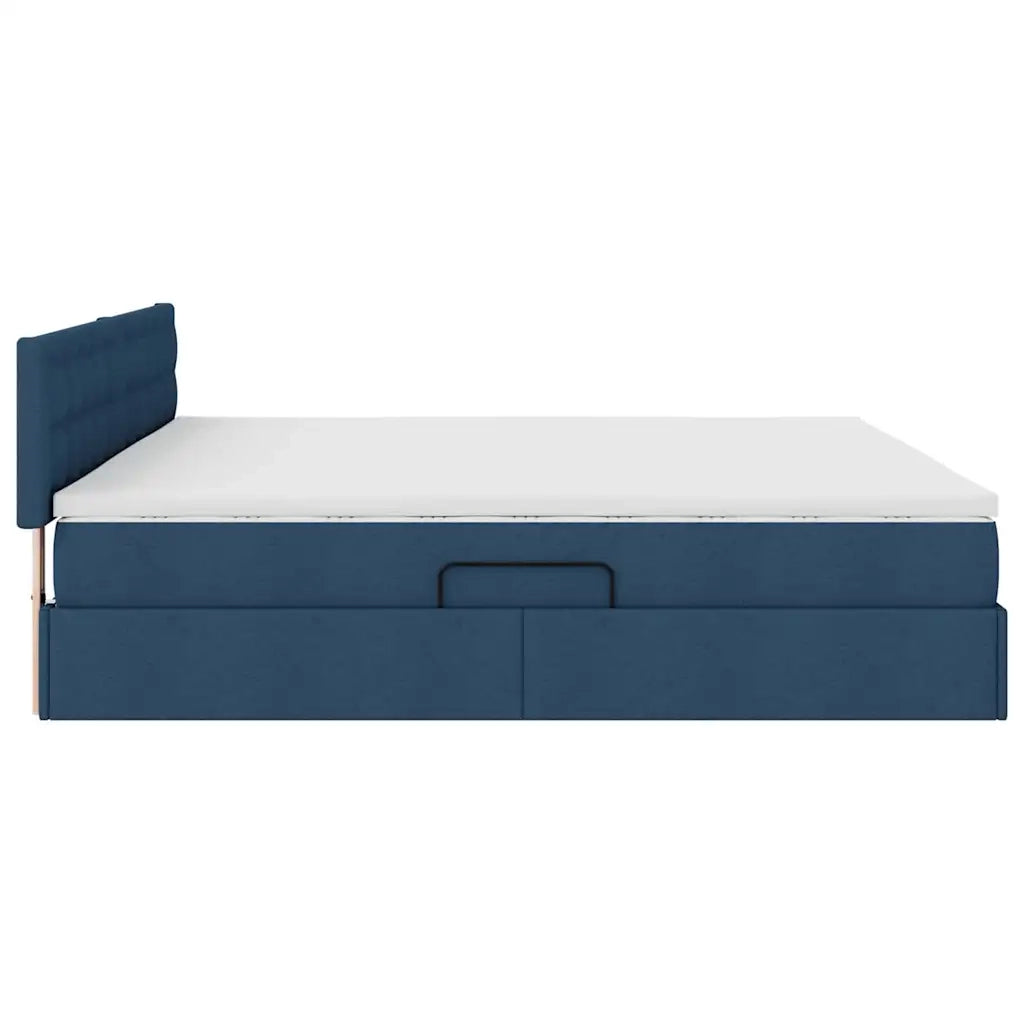 Letto con contenitore e materasso con testiera Blu 200 x 200 cm