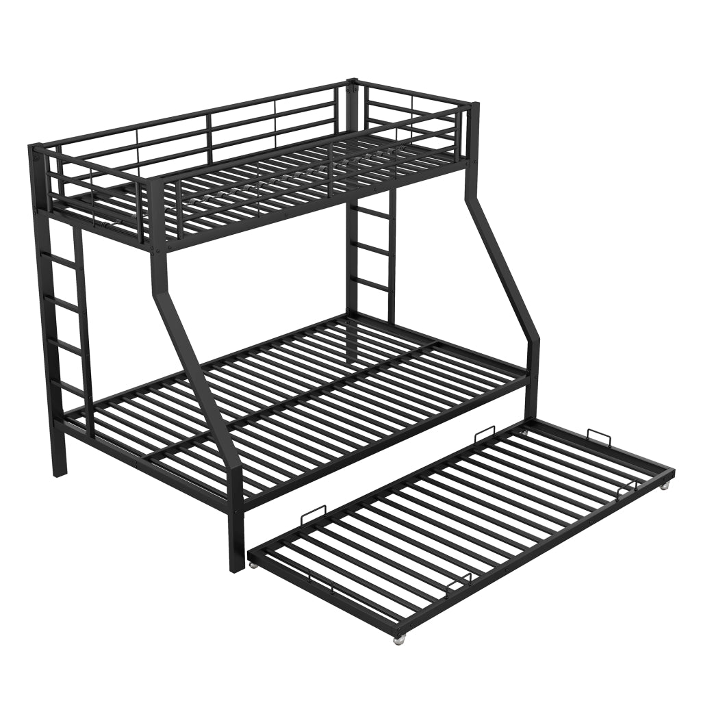 Letto a Castello 90x200 cm e 140x200 cm con Estraibile; Scale Laterali - Nero
