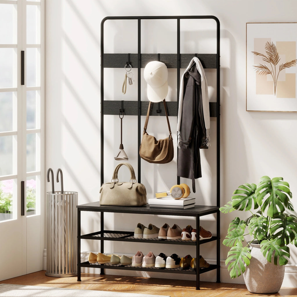Armadio ingresso con panca e appendiabiti ¨C zephmum ¨C nero, metallo e multistrato, 80x40x180