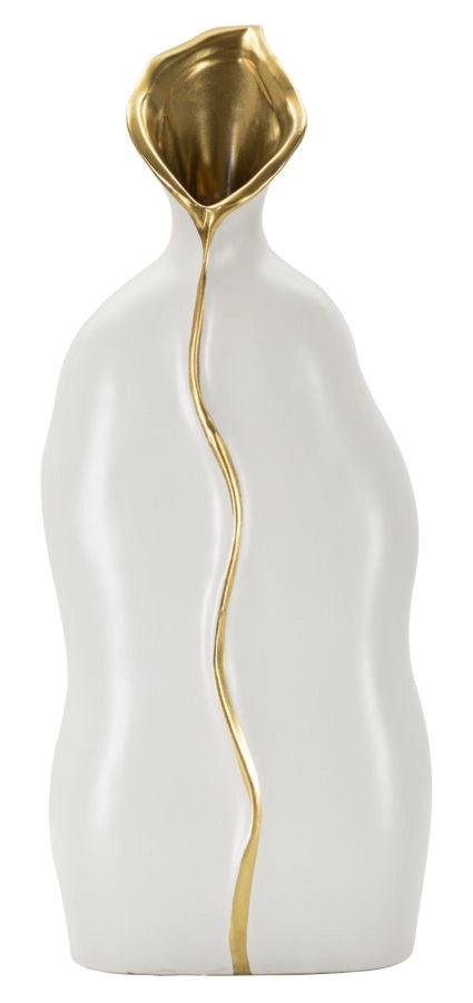 Vaso Uma 16x8x40 cm in Ceramica Bianco e Oro