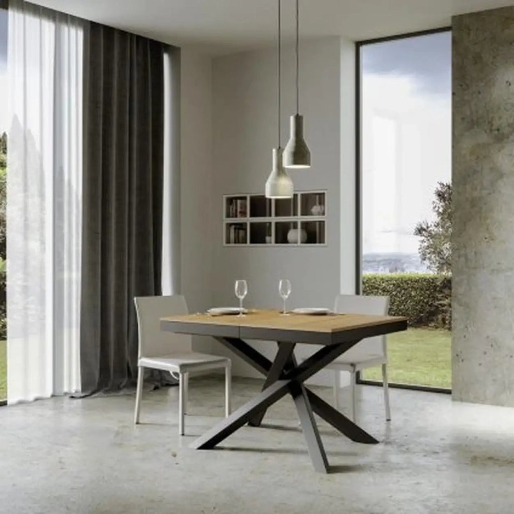 Tavolo allungabile 120/380x90 cm Volantis Evolution colore quercia natura telaio e gambe antracite