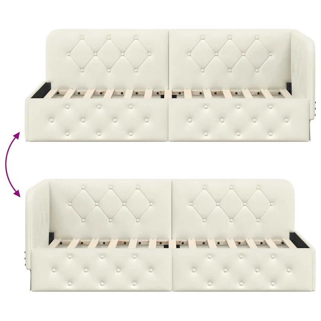 Cornice del letto ad angolo Crema 80 x 200 cm Velluto 42016520