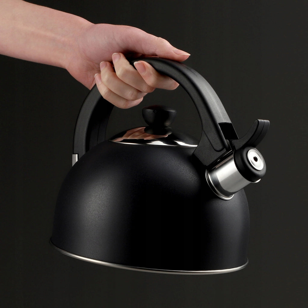 Bollitore a gas/induzione KADAX con fischietto, 1,7 l, in acciaio antracite, stile tradizionale.