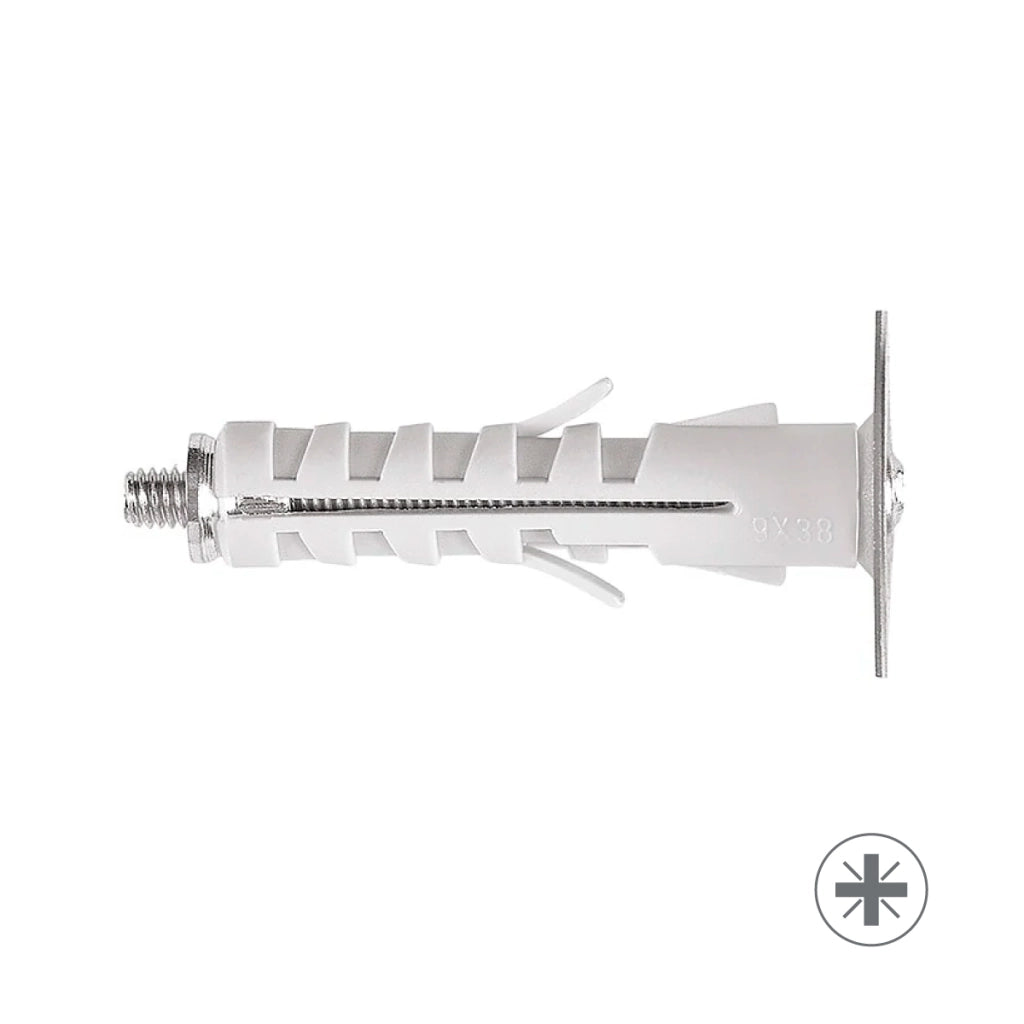 TASSELLO LEGGERO IN NYLON CON VITE AD ESPANSIONE CON DADINO CONICO ED ALETTE ANTIROTAZIONE - Ø12X45 - M5  - TEF