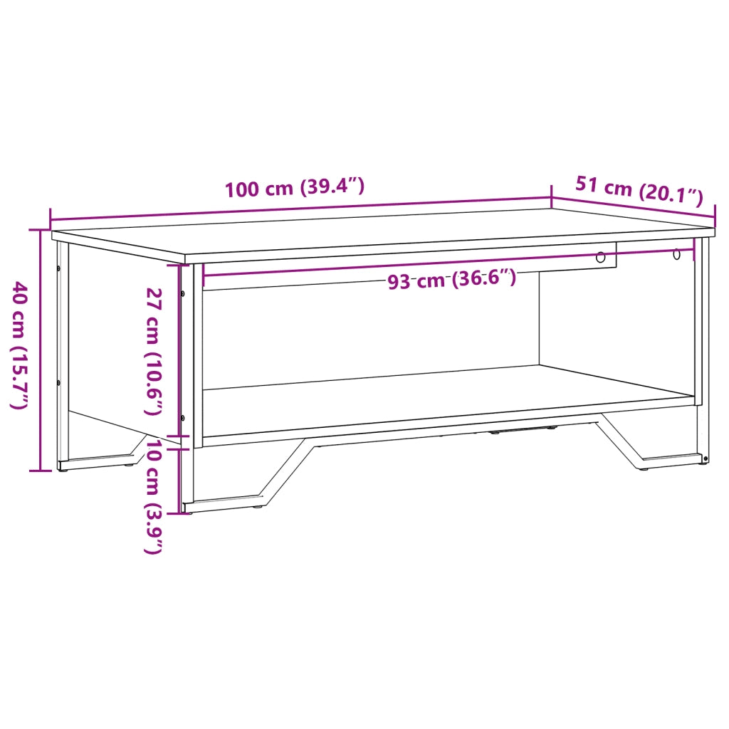 Tavolino Salotto Rovere Marrone 100x51x40 cm Legno Multistrato