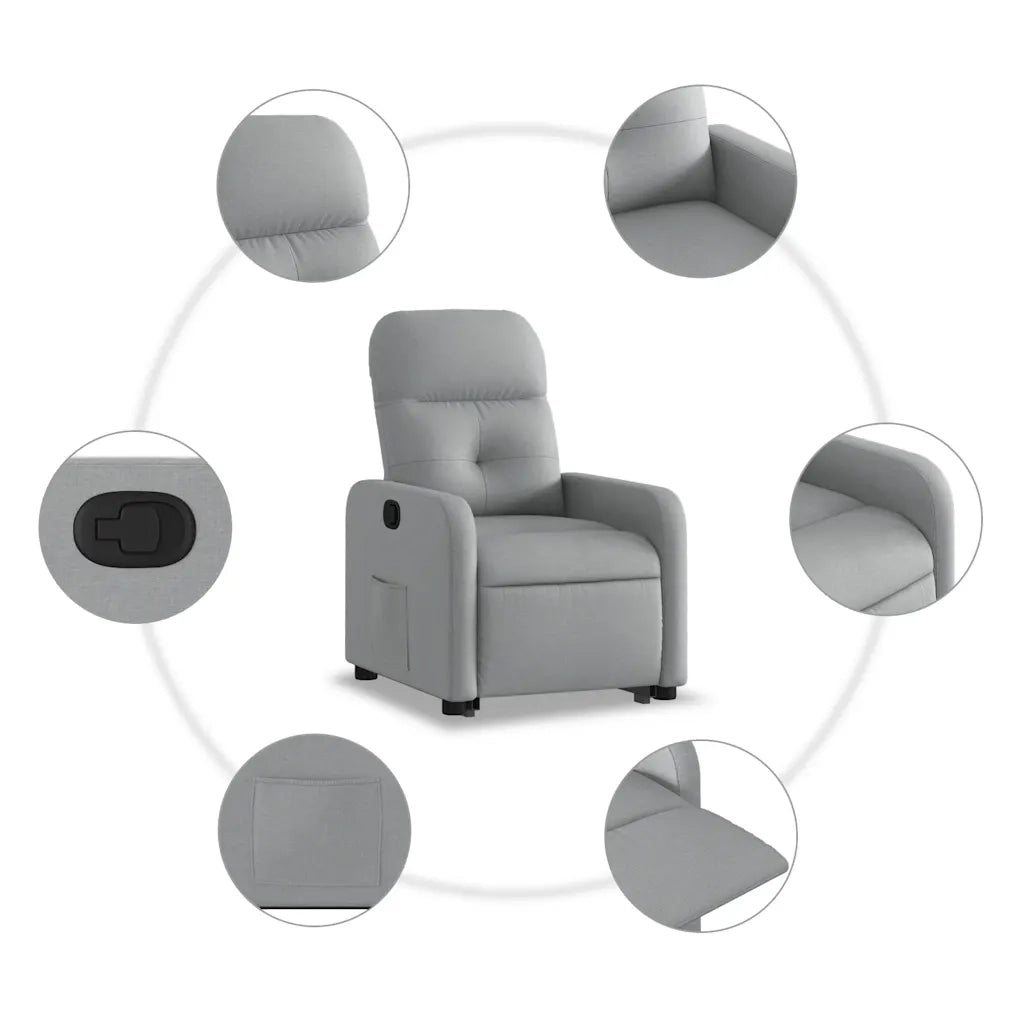 Poltrona | Sedia Relax Alzapersona Reclinabile Grigio Chiaro in Tessuto
