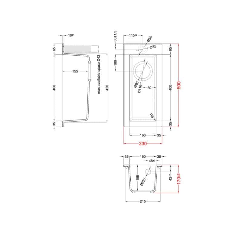Lavello Elleci Incasso 1 vasca 23x50 Quadra 50 Granitek Espresso Marrone LGQ05078