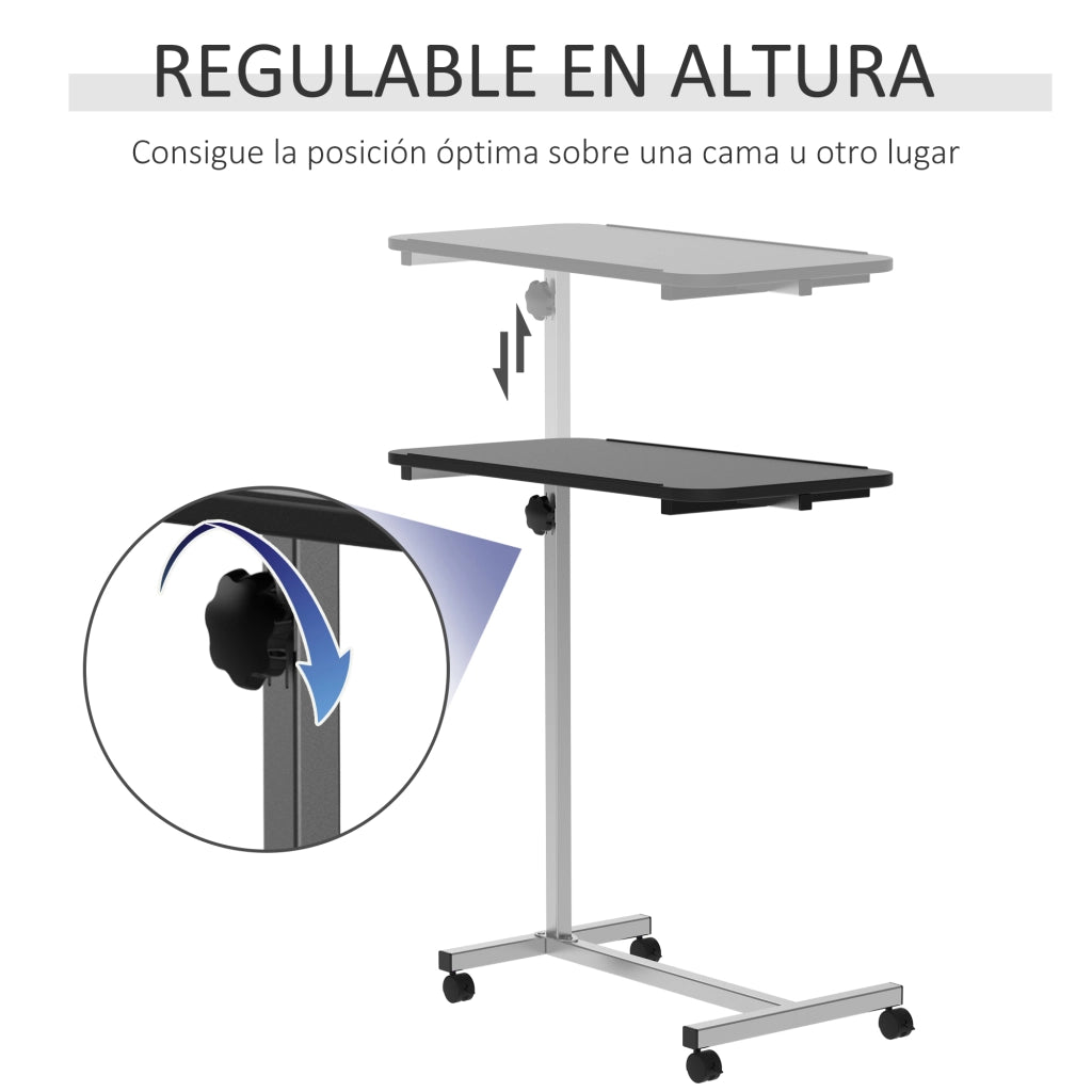 Tavolino con Ruote e Altezza Regolabile ¨C zephmum ¨C Nero e Argento 77x40x76-100 cm