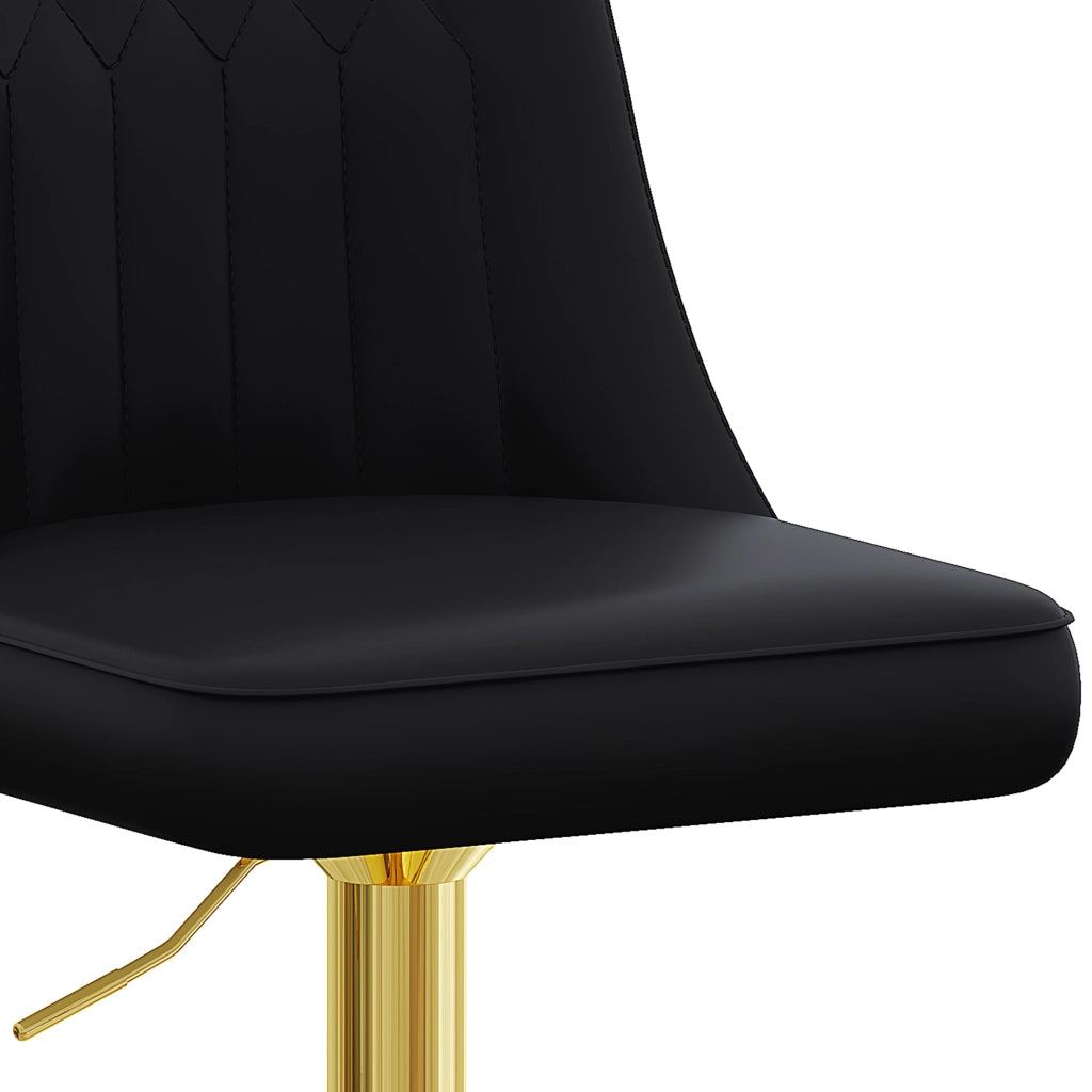 Sgabello da bar 2 pezzi girevole 360° con altezza regolabile e seduta imbottita in PU nero e metallo oro