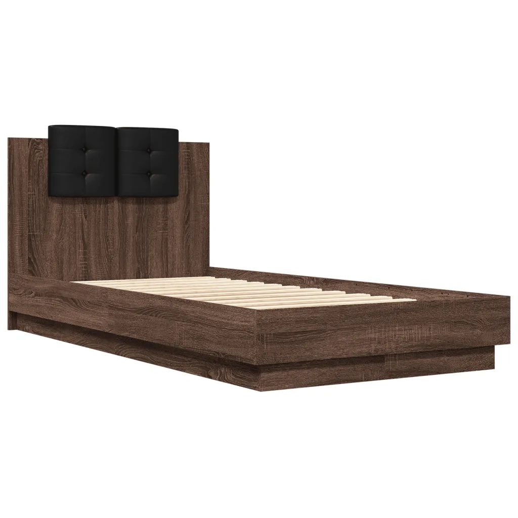 Letto singolo | Letto per adulti | Giroletto con Testiera e LED Rovere Marrone 75x190 cm
