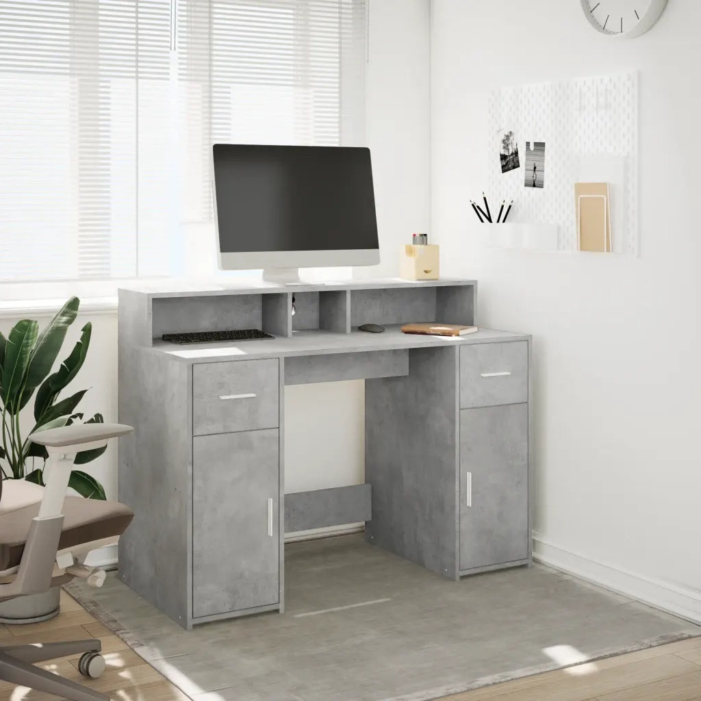 Scrivania | Tavolo da Ufficio con Luci LED Grigio Cemento 120x55x91 cm Multistrato