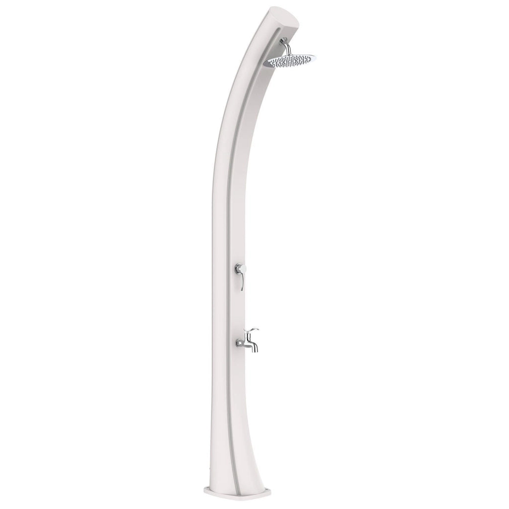 Doccia Solare Bianca da Esterno in Polietilene HD, Altezza 226 cm, Serbatoio da 40 Litri, Lavapiedi e Soffione da 15.24 cm  STARMATRIX RIOXXL-SS0935XXL-WHITE.