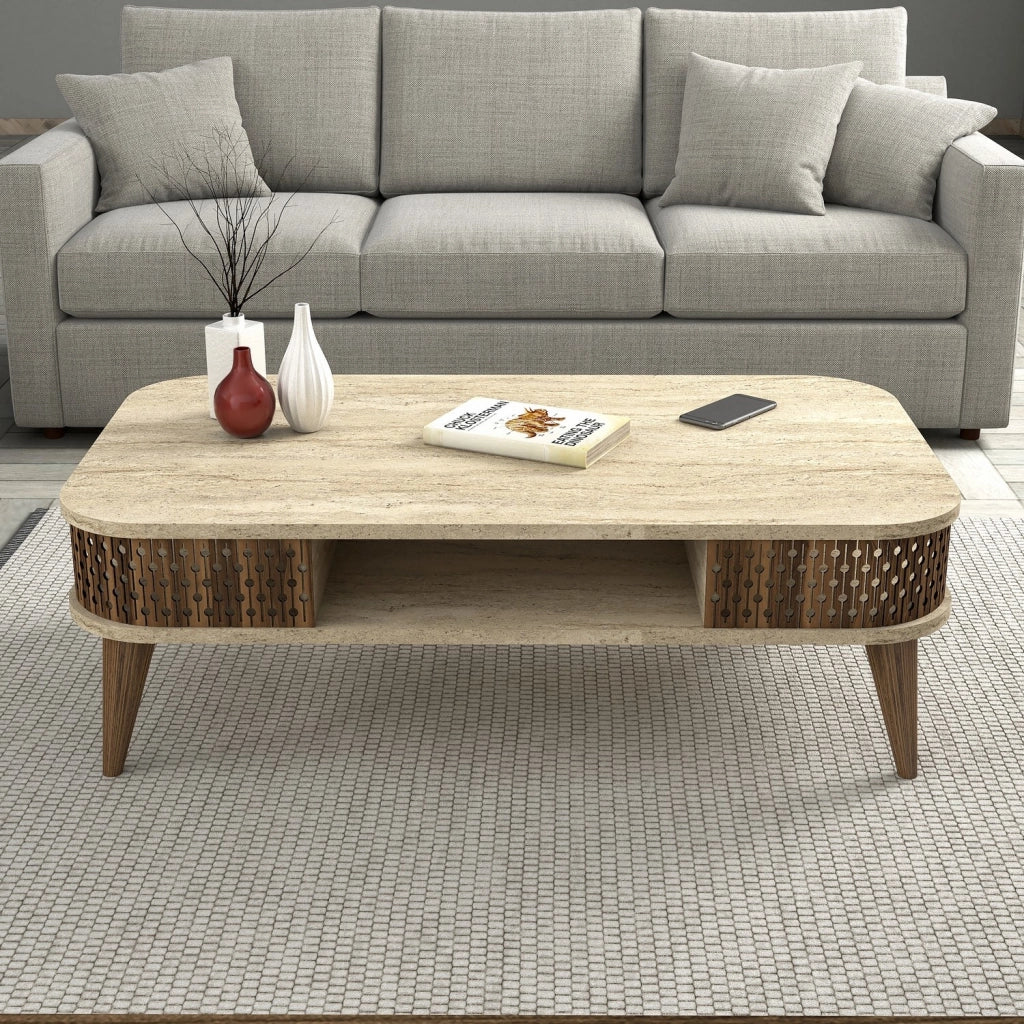 Tavolino in legno "Eylul" - 105 x 60 x 35 cm - Travertino