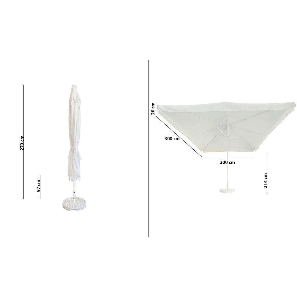 Tempo Style - Ombrellone per esterni Vomero con telo bianco e palo bianco lucido 3 x 3 m