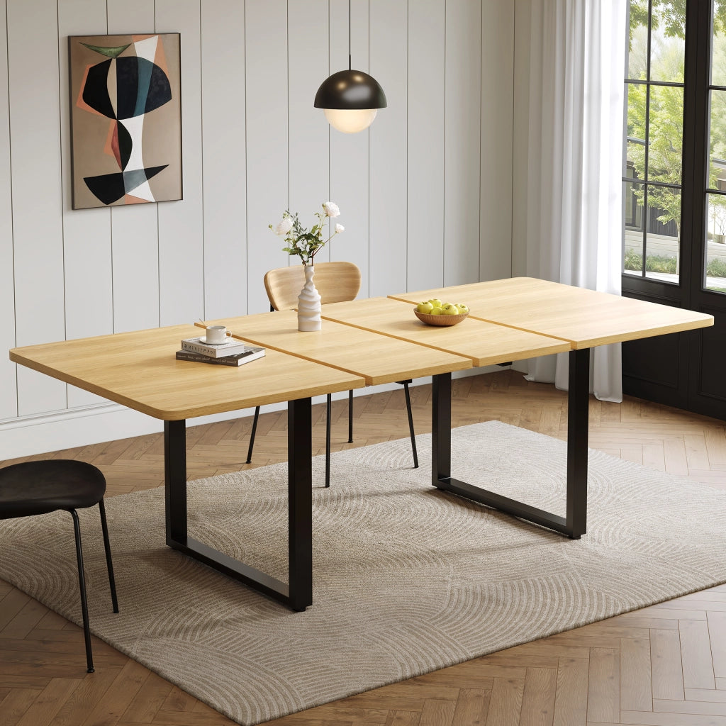 Tavolo allungabile a 3 livelli per 6-10 persone con struttura stabile in MDF finitura rovere per cucina e sala da pranzo