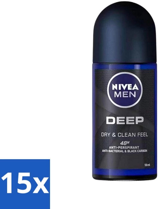 15 x Deodorante a Roll-On per Uomo - Profondo - 48 Ore di Protezione - 50 ml - 48 Ore di Protezione - Acqua di Kola - Anti-sudorifero - Profumo Maschile