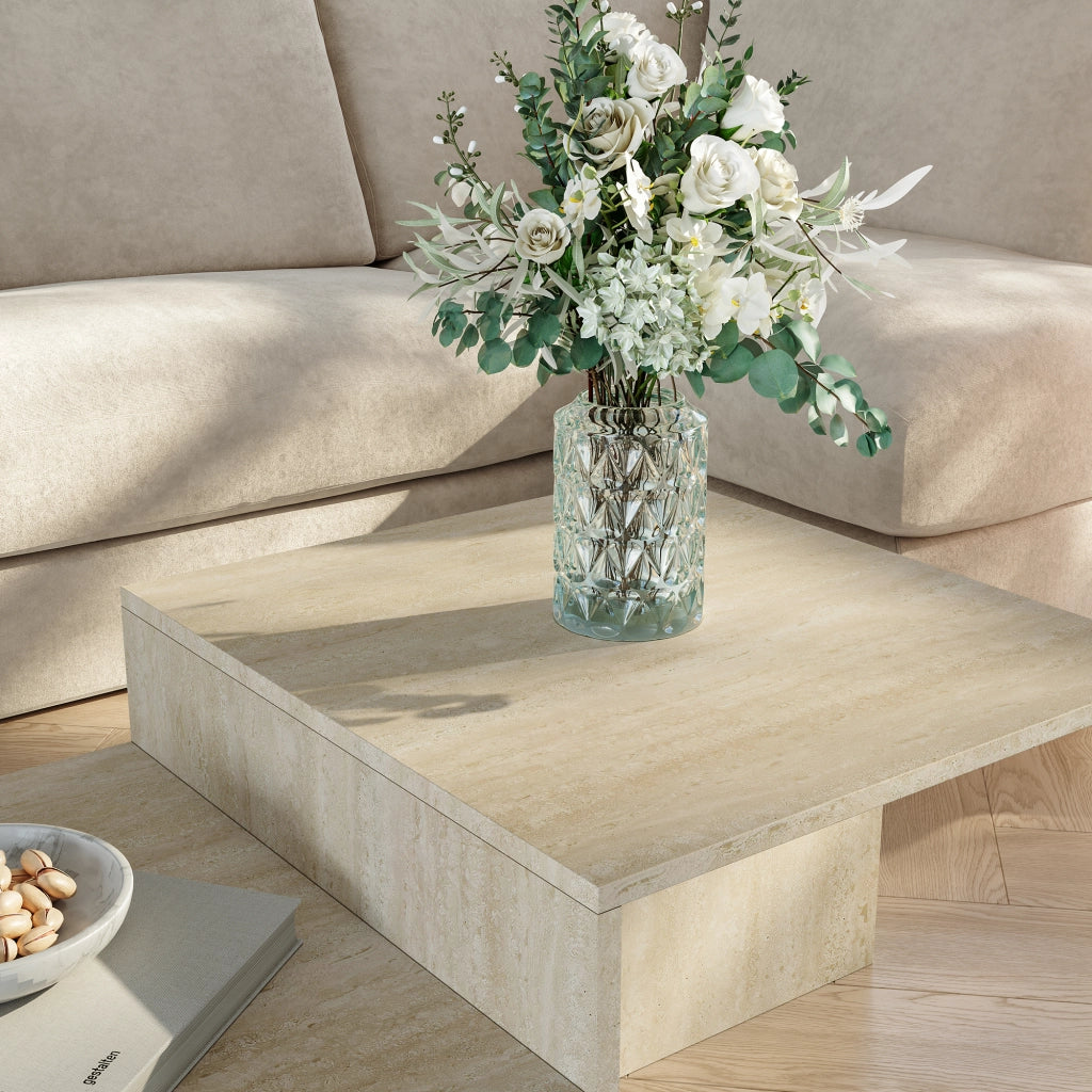 Tavolino da Salotto Taniena a Doppio Livello 100x55x35 cm Color Avorio Travertin [en.casa]