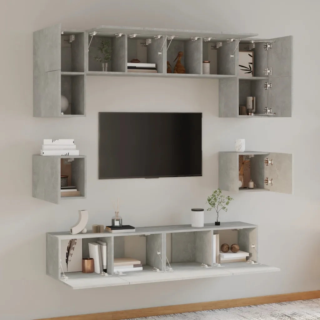 Set Mobili Porta TV 8 pz-Credenza per TV Grigio Cemento in Legno Multistrato 762701
