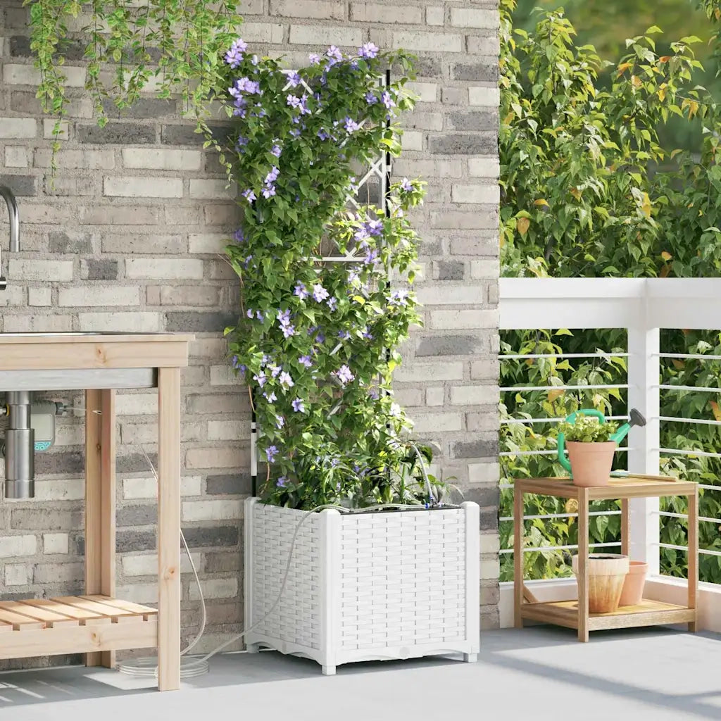 Vaso da giardino-Fioriera da Esterno-Contenitore per Piante Bianco 40 x 40 x 142 cm Acciaio