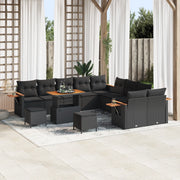 Set Divano Giardino con Cuscini 13 Pezzi Nero Polyrattan Acacia